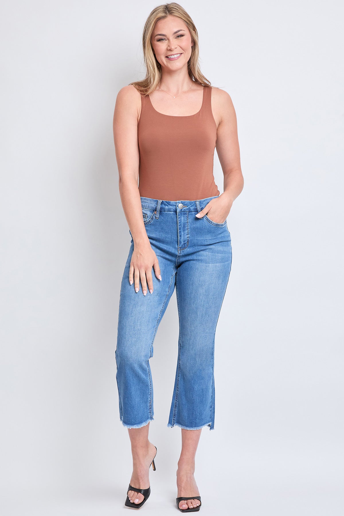Women’s Mid-Rise Studded Cross Flap Pocket Bootcut Jean