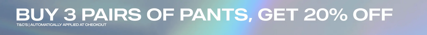 Buy 2 pairs of pants, get 20% off desktop banner