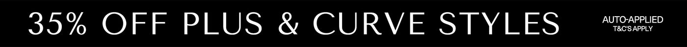 Promotional text overlay for 35% off plus and curve styles with a 'Shop Now' button.