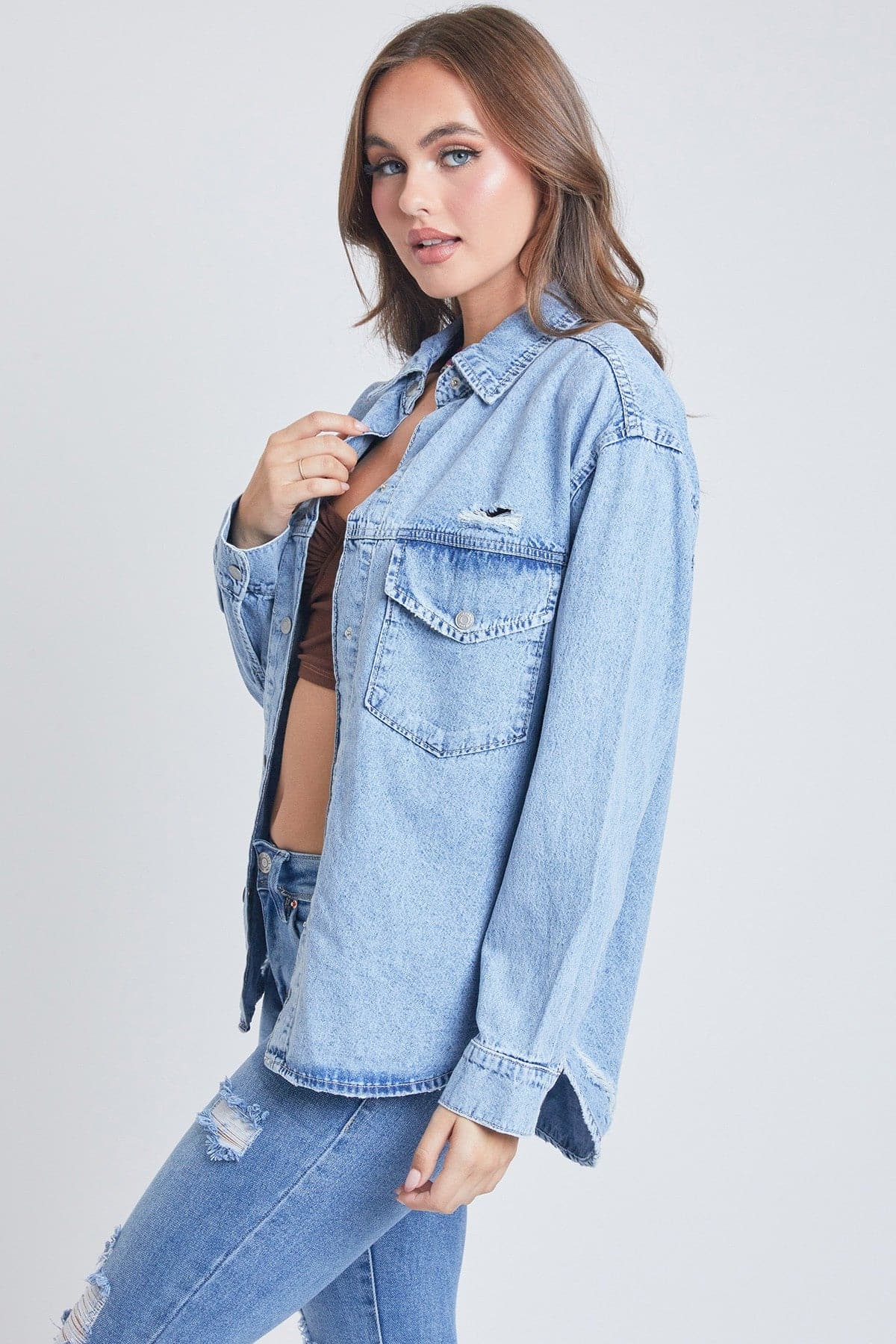 Women's Long Sleeve Denim Oversized Shacket