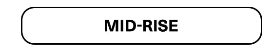 Rectangular label with 'MID-RISE' text on a white background