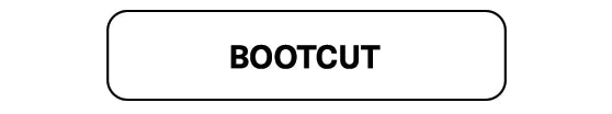 Rectangular button with 'BOOTCUT' text on a white background