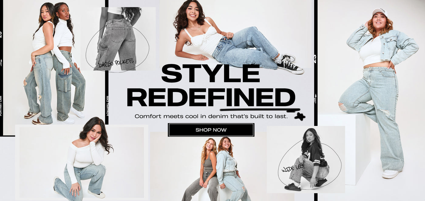 A banner showcasing different denim styles for fall season 