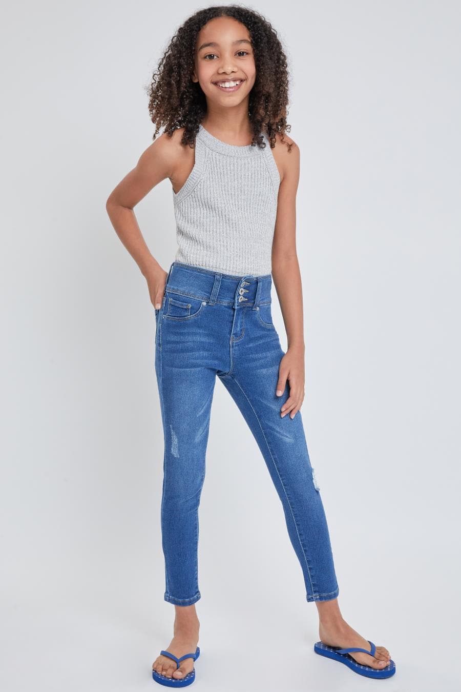 Girls 3 Button Skinny Jeans