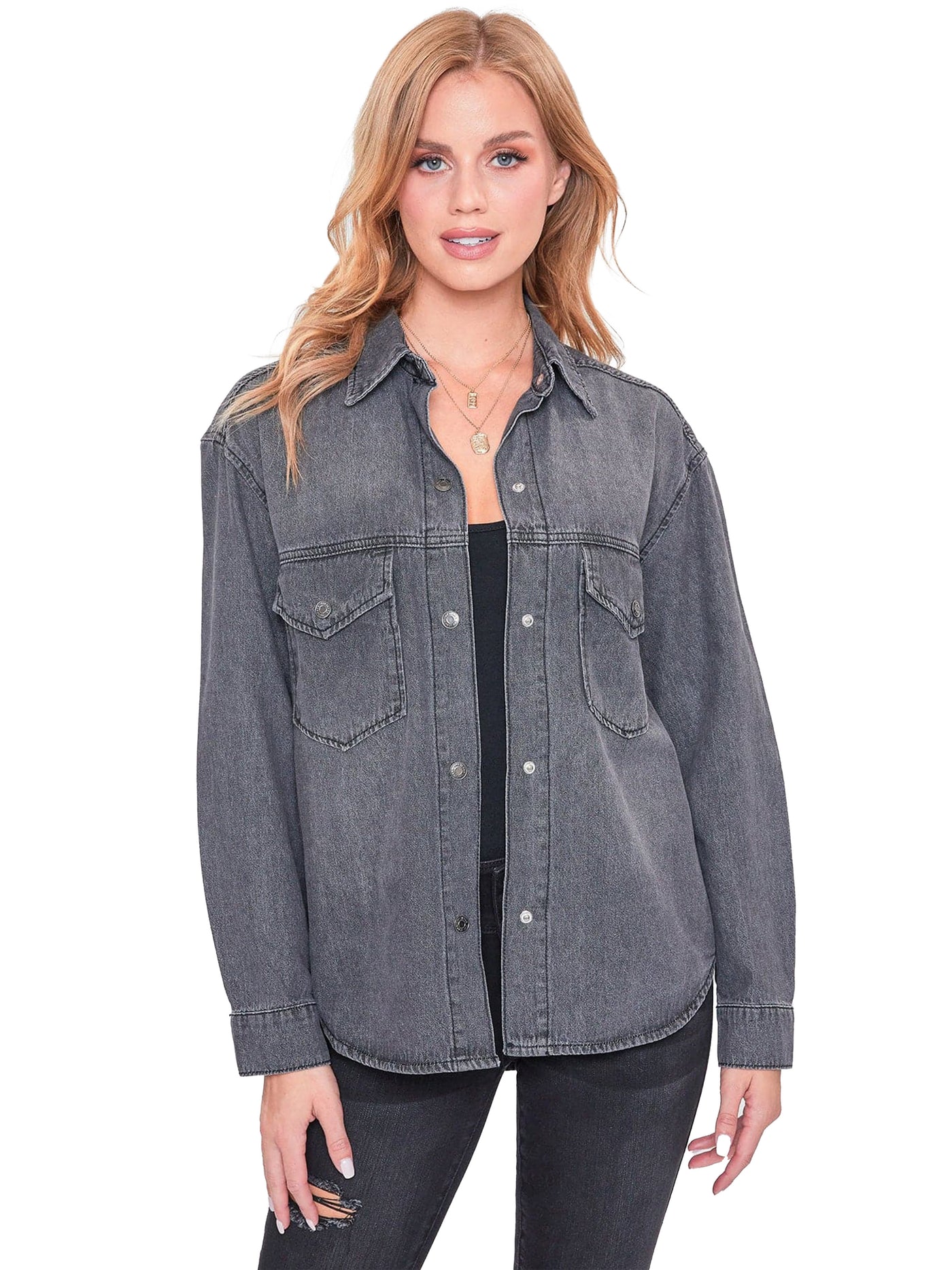 Women's Long Sleeve Denim Oversized Shacket