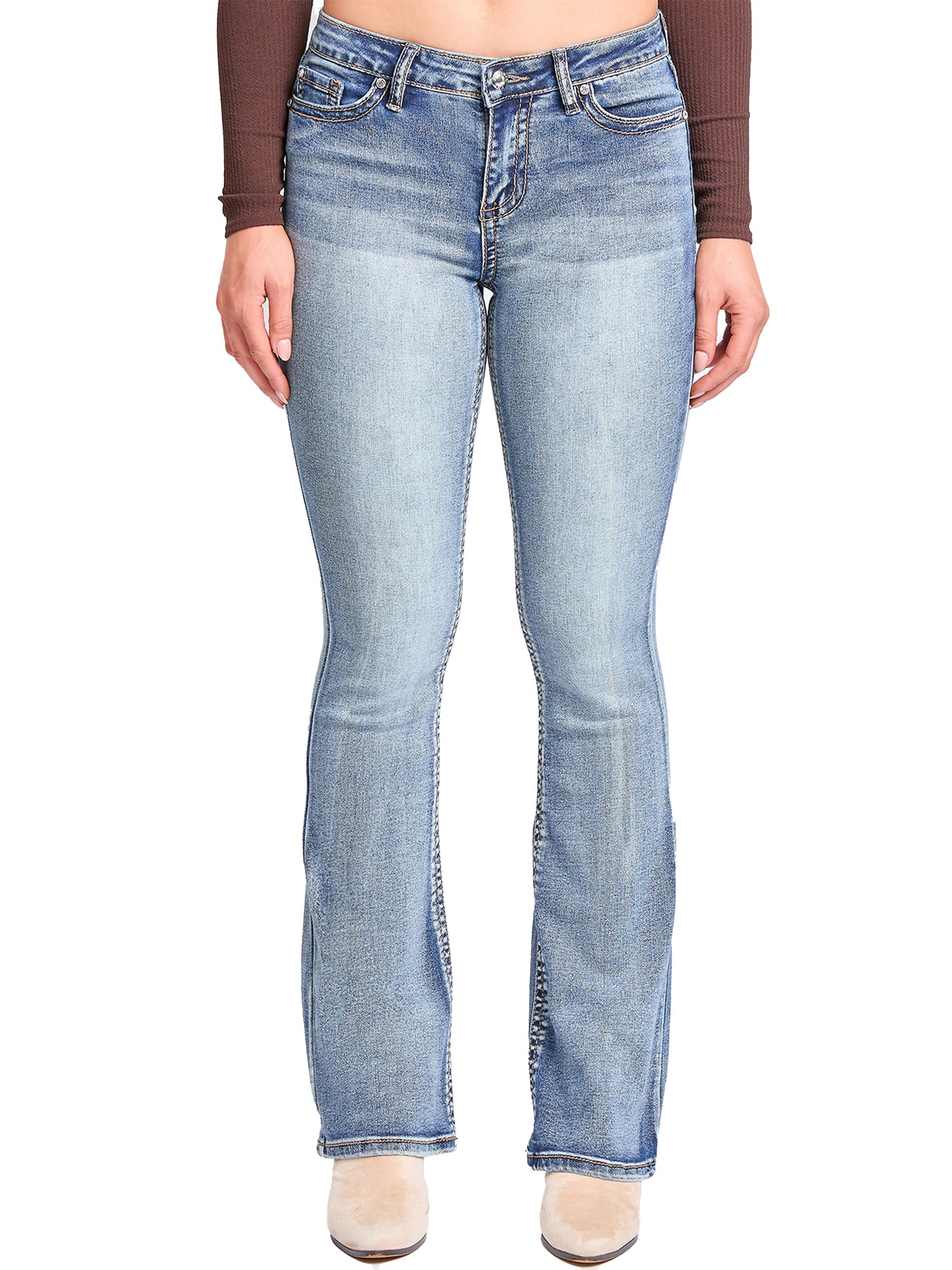 Women's Heavy Stitch Mid Rise Bootcut Stud Jeans