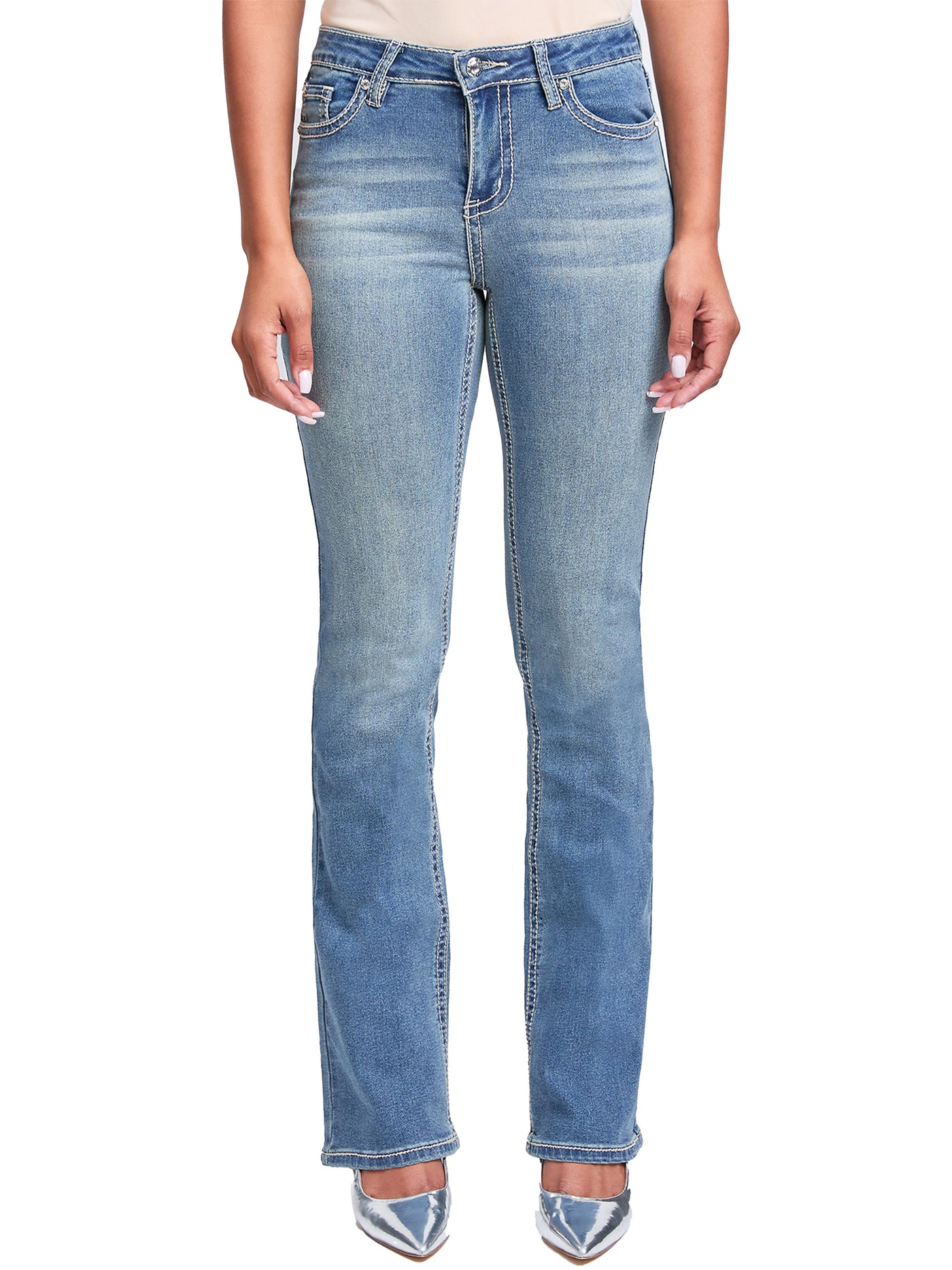 Women's Heavy Stitch Mid Rise Bootcut Stud Jeans