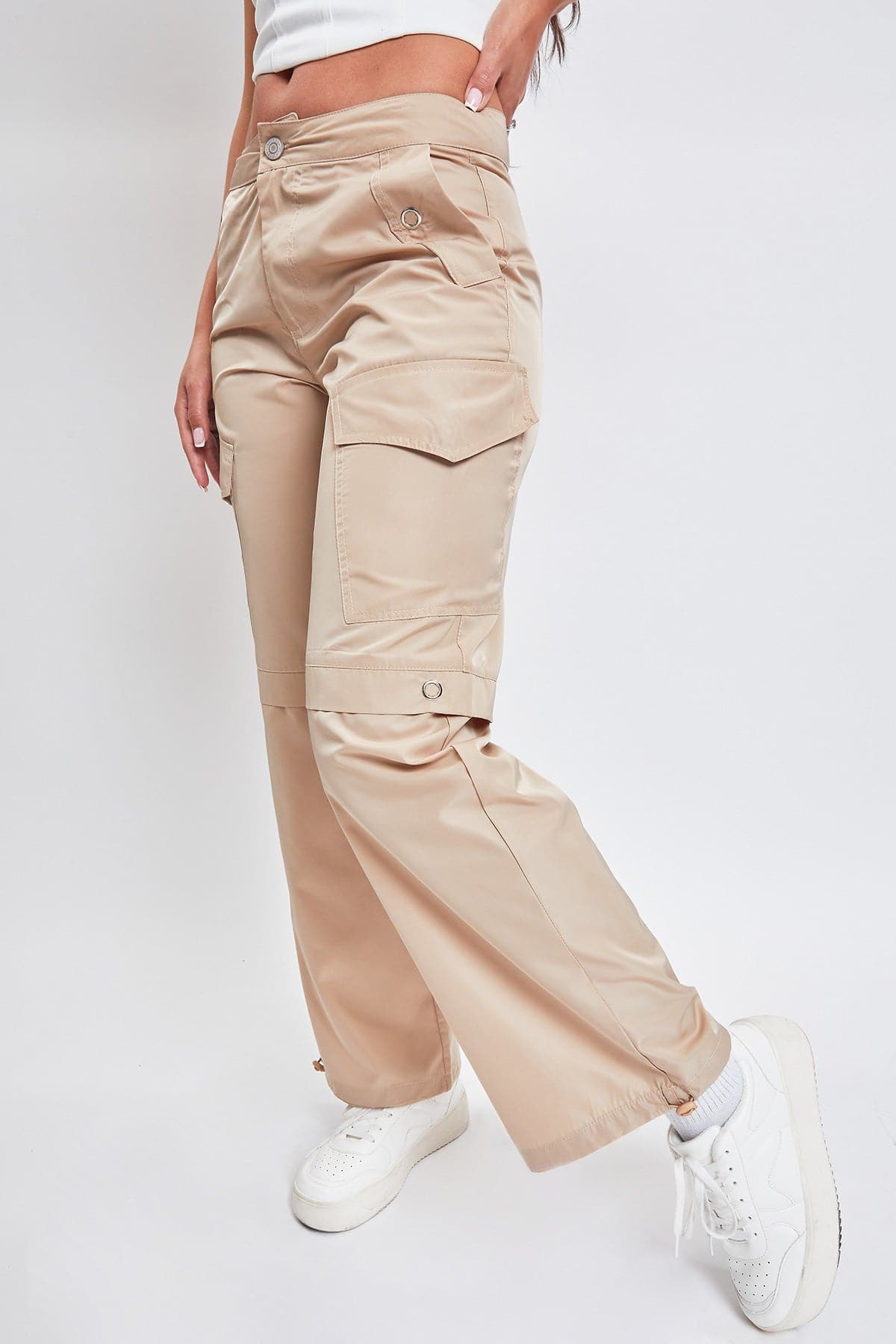 Women's  Nylon Cargo Pants With Bungee Hem