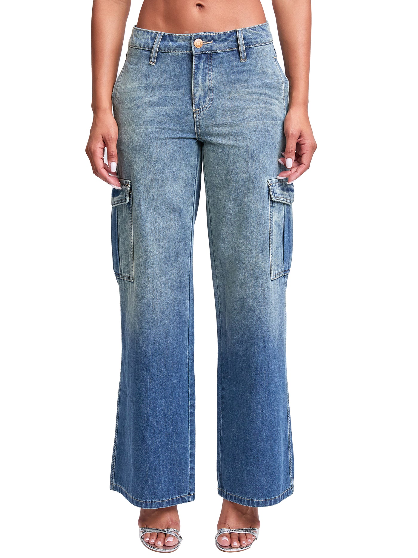 Women's Relax Fit Cargo Wide Leg Jeans