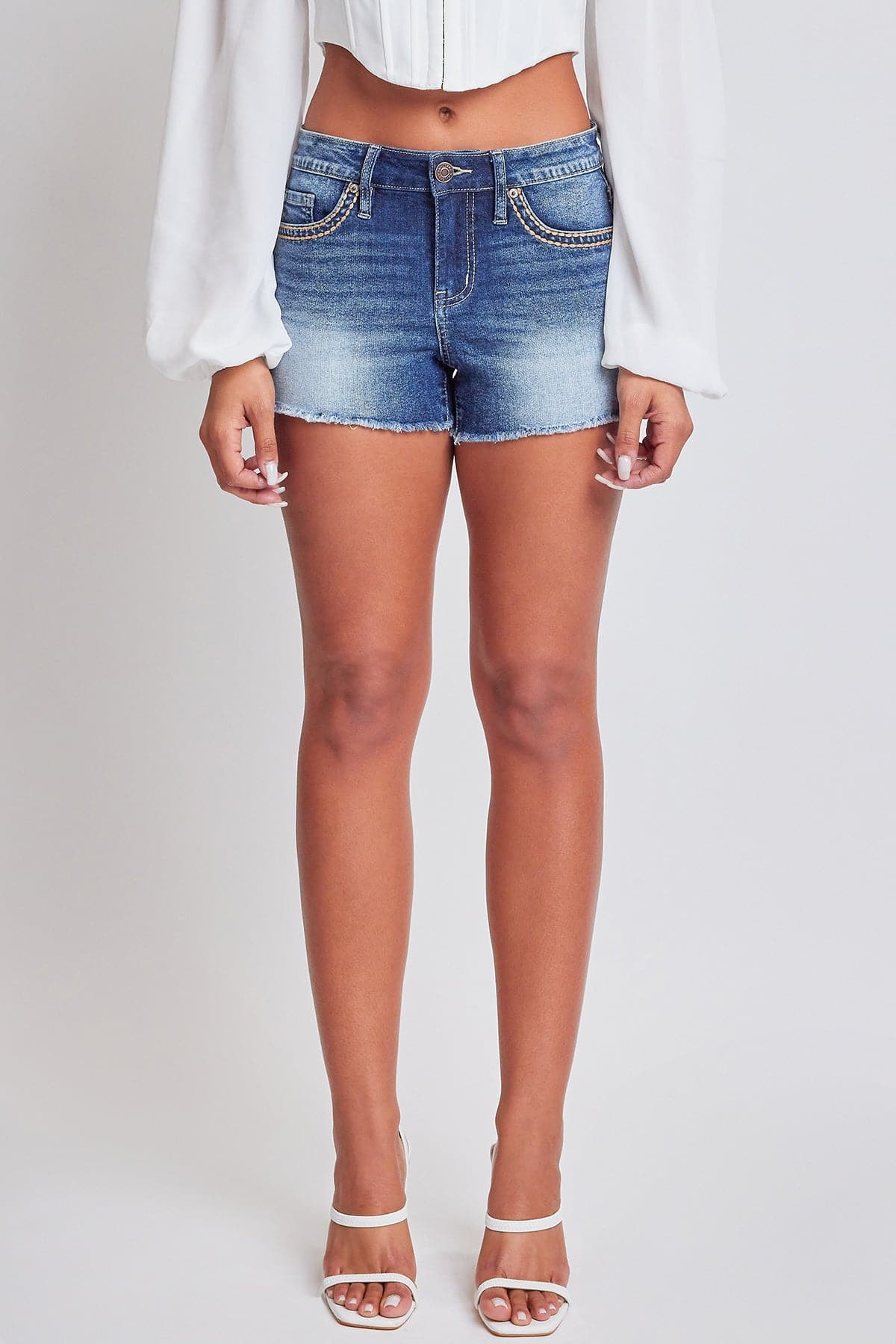 Women's Heavy Stitch Embroidered Frayed Shorts