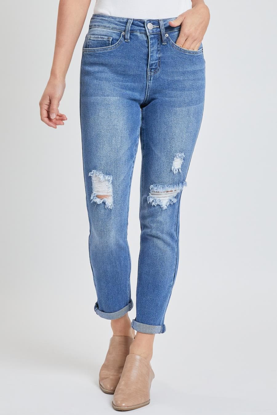 Women's Vintage High Rise Rolled-Cuff Straight Jeans