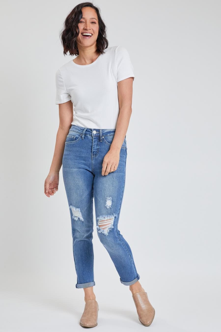 Women's Vintage High Rise Rolled-Cuff Straight Jeans