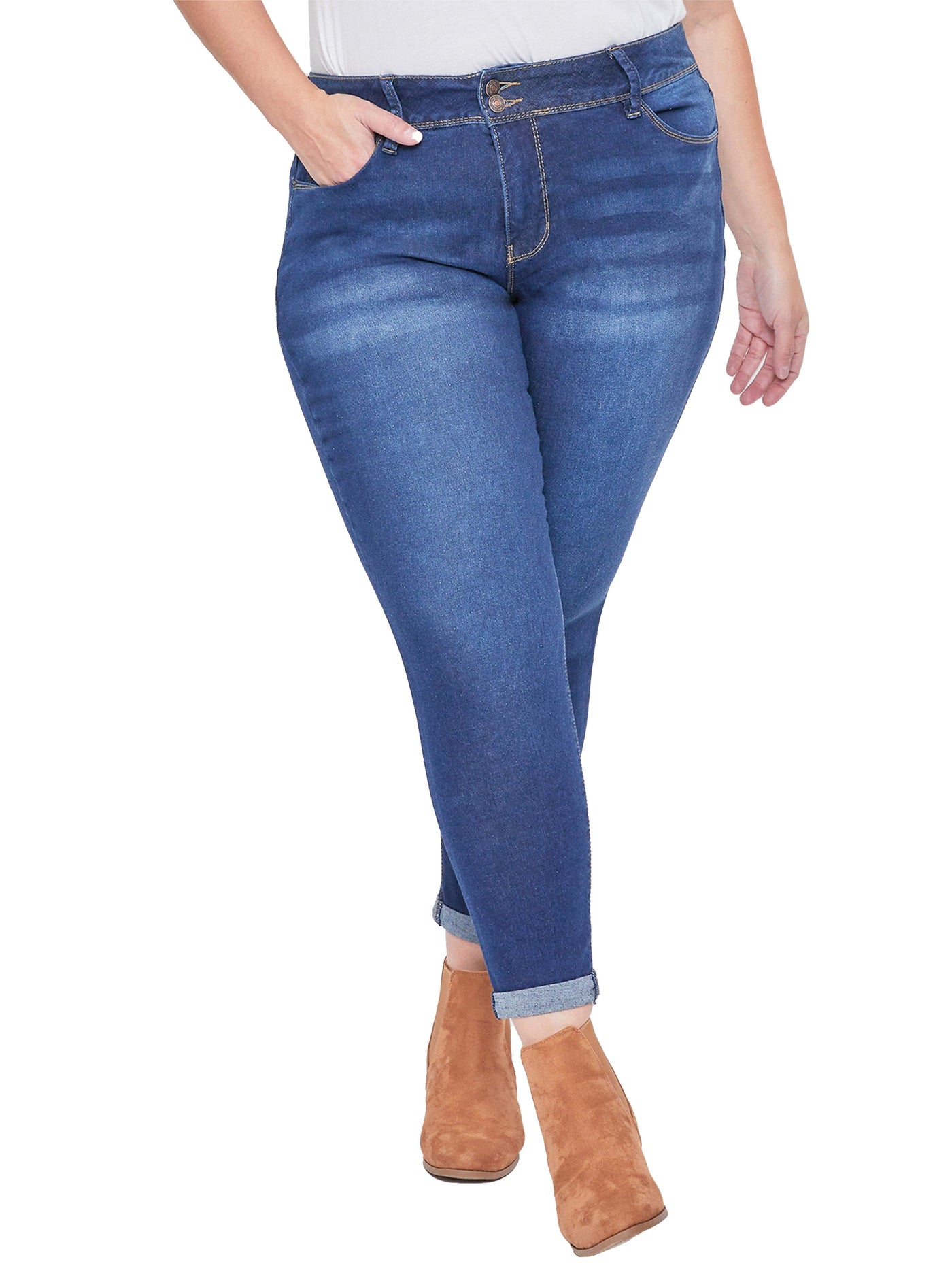 Women's Plus Size Essential High Rise Roll Cuff Ankle Jeans
