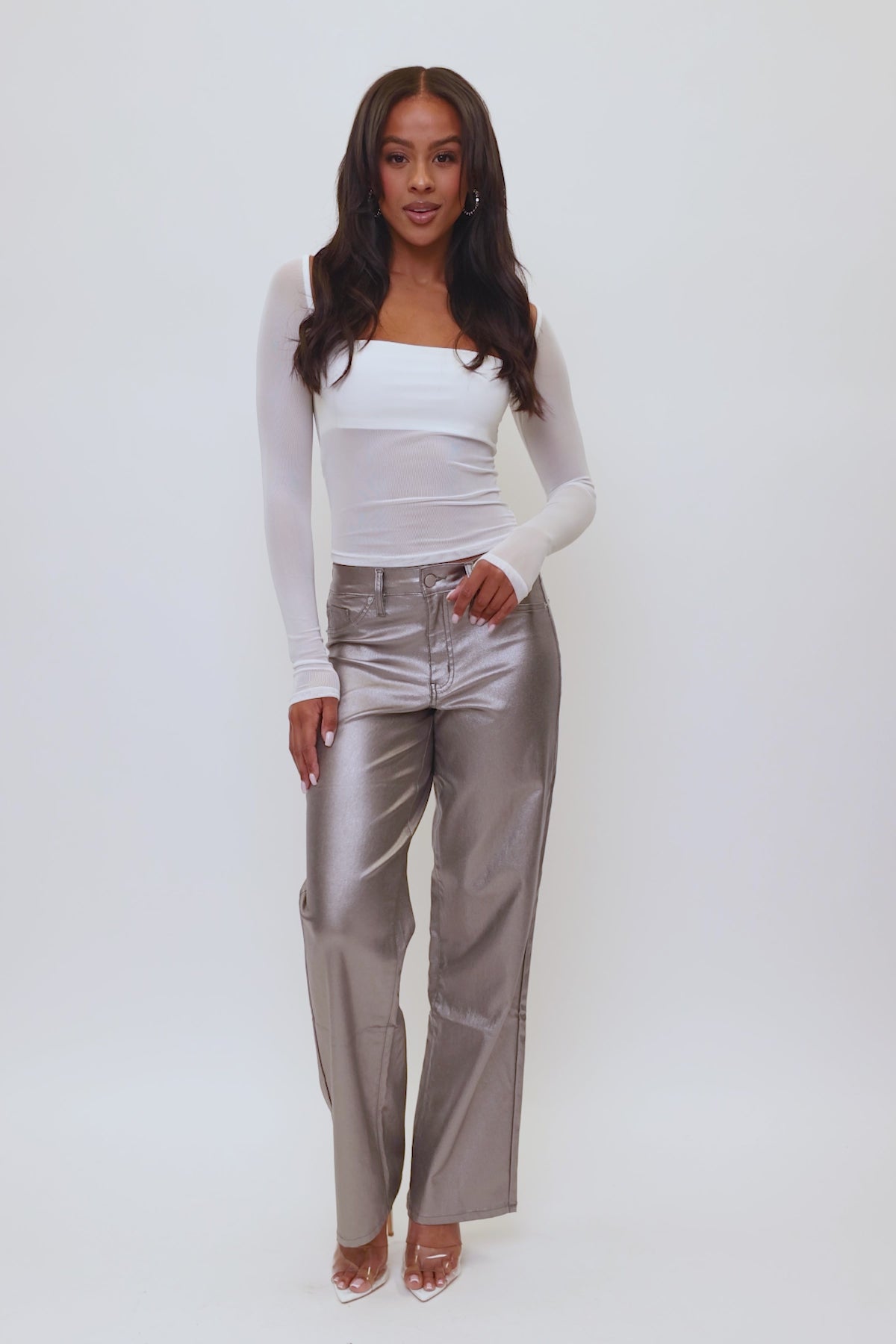 Women's High Rise Hyperstretch Straight Leg Metallic Pant