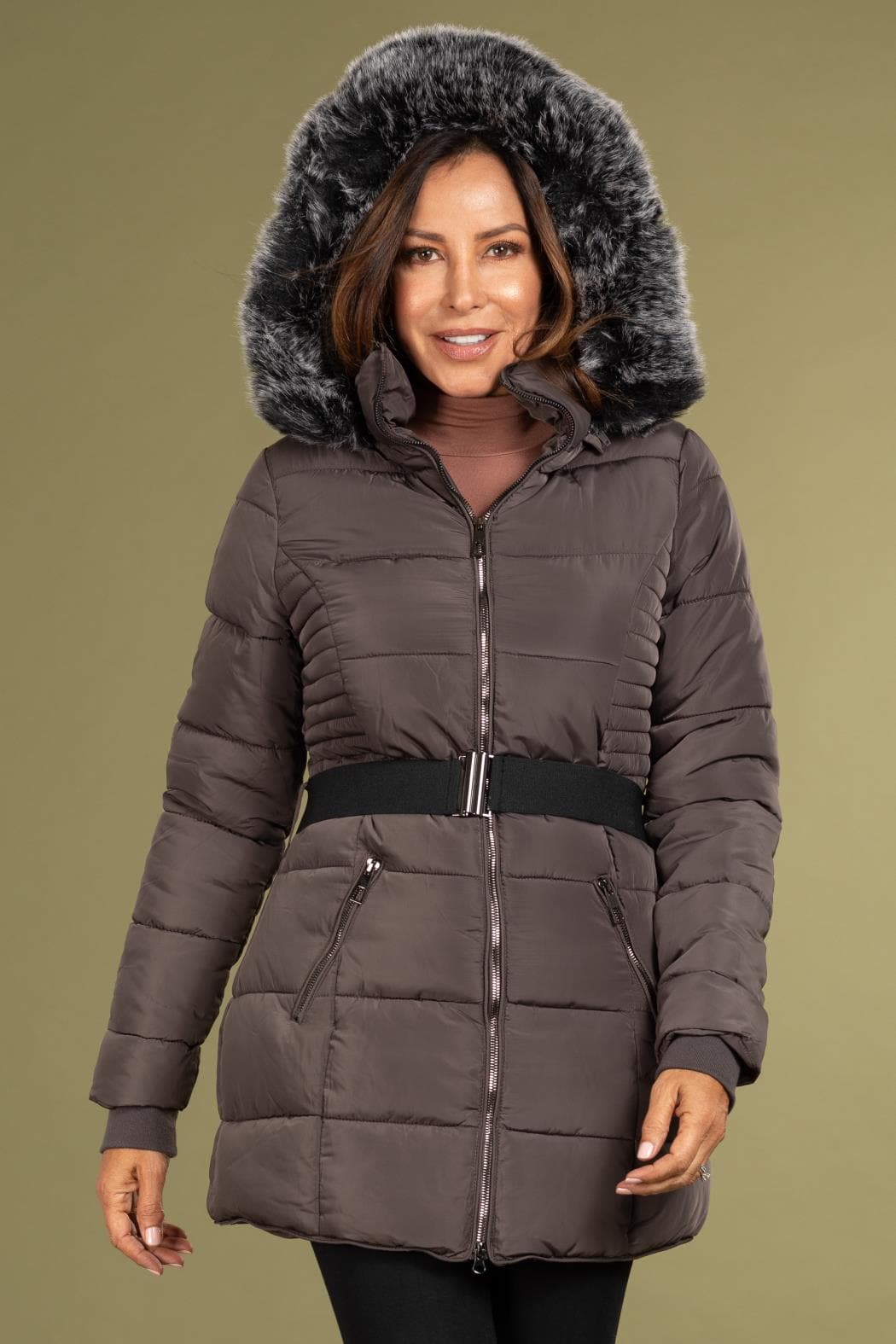 Keeping Cozy Parka Puffer With Detachable Faux Fur Trimmed Hood Jw1506
