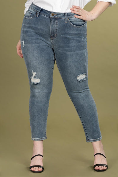 Women Plus Size Vintage Dream High Rise Ankle Jean With Slight Distressing Xp958271