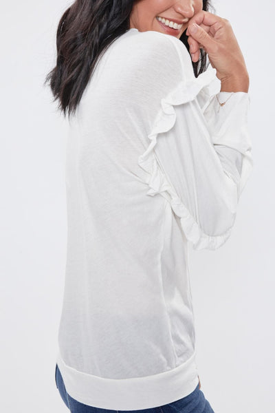 Women Long Sleeve Scoop Neck Tee With Shoulder Detail M1708L420