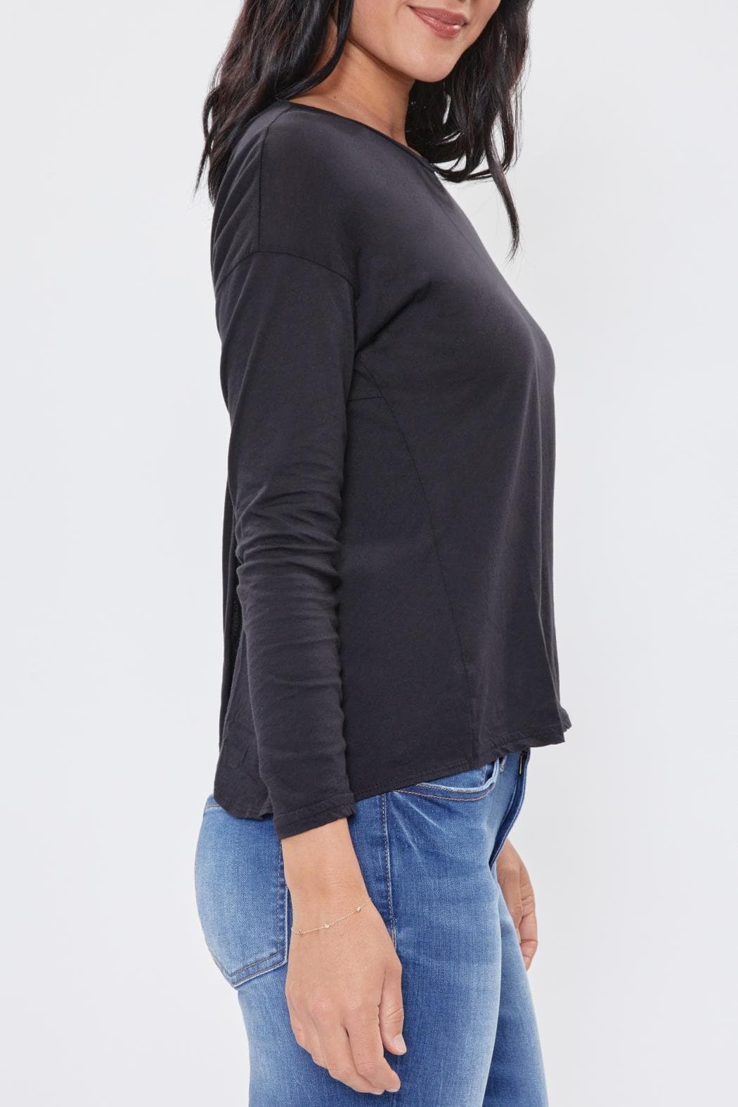Women Long Sleeve Scoop Neck Top With Twisted Knot Back Detail M1808L79