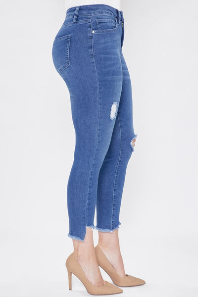 Women Curvy Fit High Rise Frayed Slanted Ankle Jean Made From Recycled Fibers Wp47951N