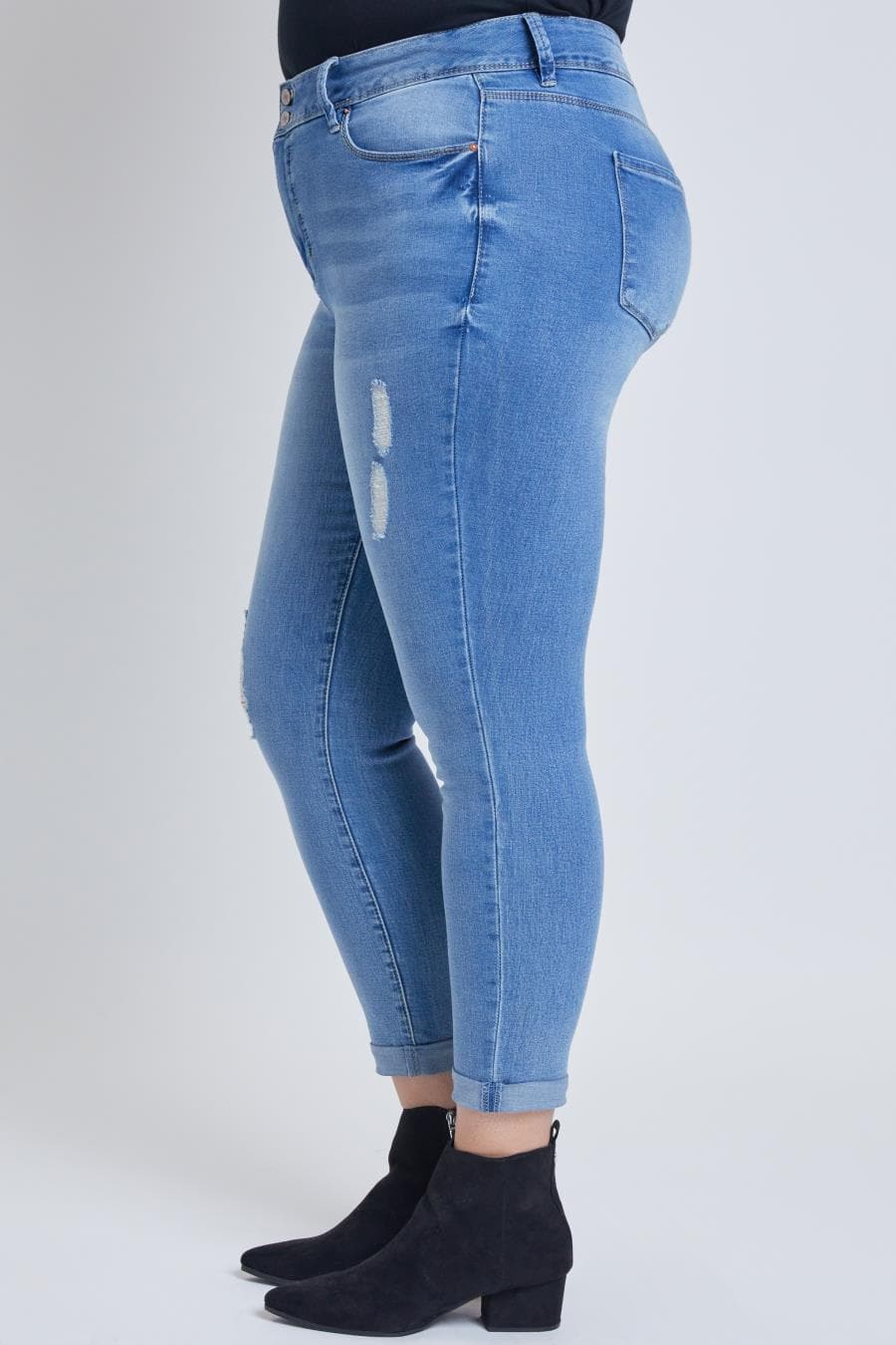 Women's Plus Size Tummy Control Rolled Cuff Ankle Jeans From ROYALTY