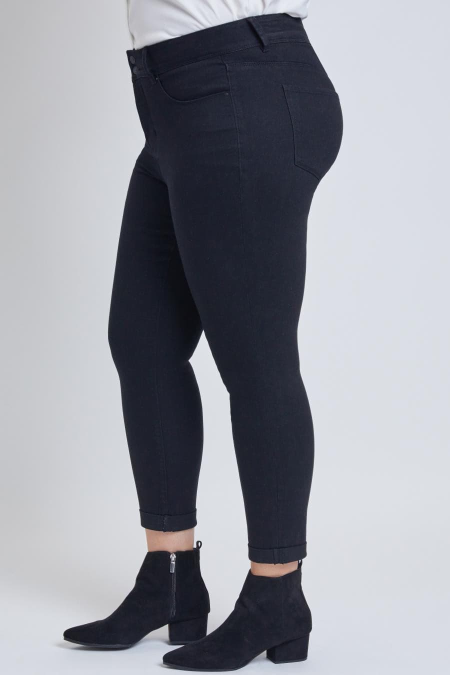 Women's Plus Size Tummy Control Rolled Cuff Ankle Jeans From ROYALTY