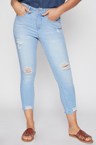 Women Petite Hide Your Muffin Top Ankle Jean With Fashion Detail Pp63051N