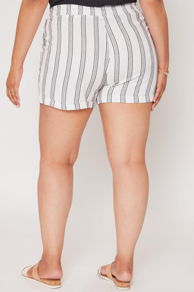 Women Plus Size Linen Elastic Waist Cuffed Shorts Xs2559Ln