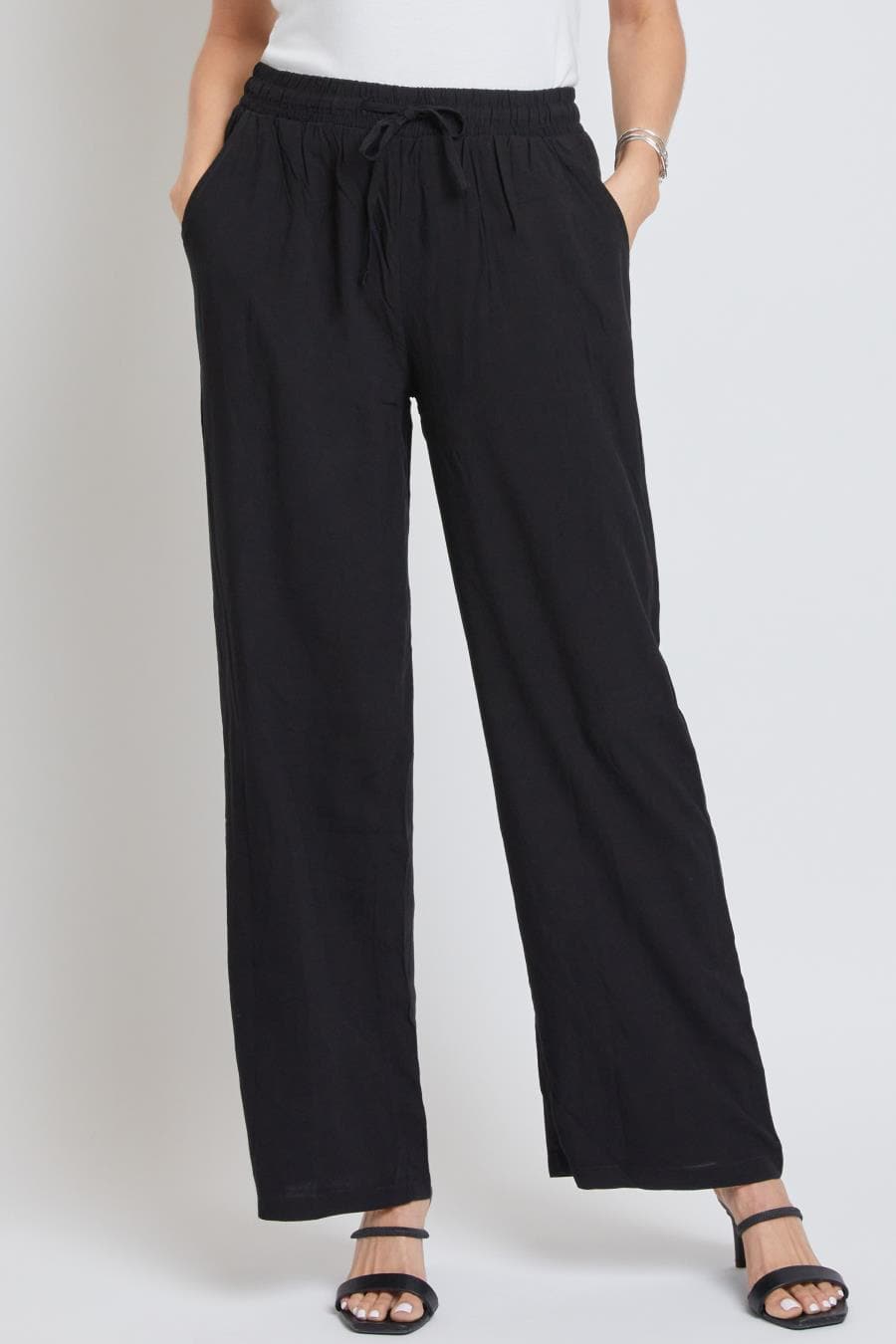 Women Drawstring Wide Straight Pant With Tie Wp715R1