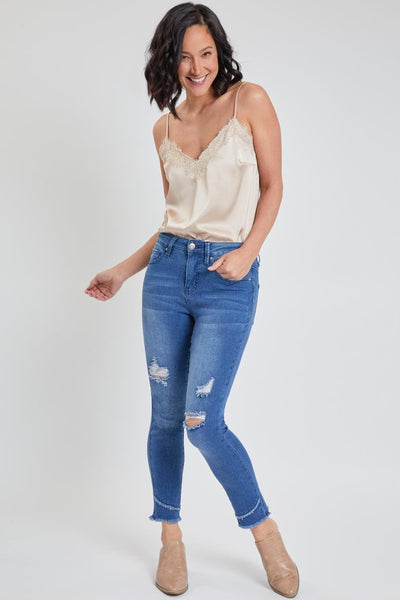 Women Skinny Ankle Jean With Double Frayed Hem Made With Recycled Fabric Wp86051N