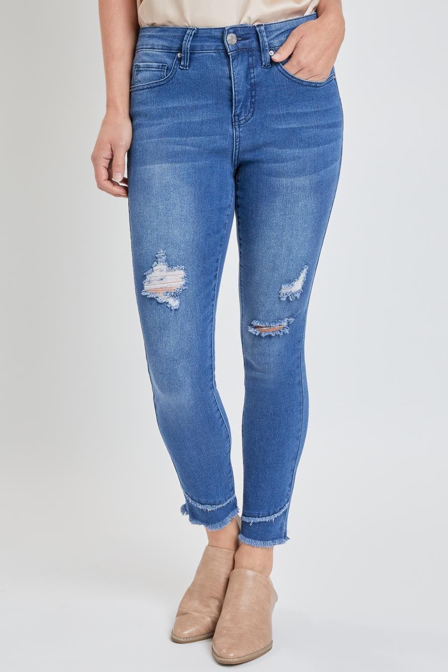 Women Skinny Ankle Jean With Double Frayed Hem Made With Recycled Fabric Wp86051N
