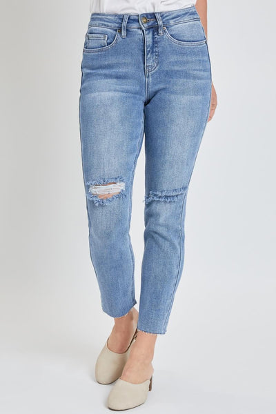 Women Vintage Wash Straight Ankle Ripped Jean With Frayed Hem Wp94770N