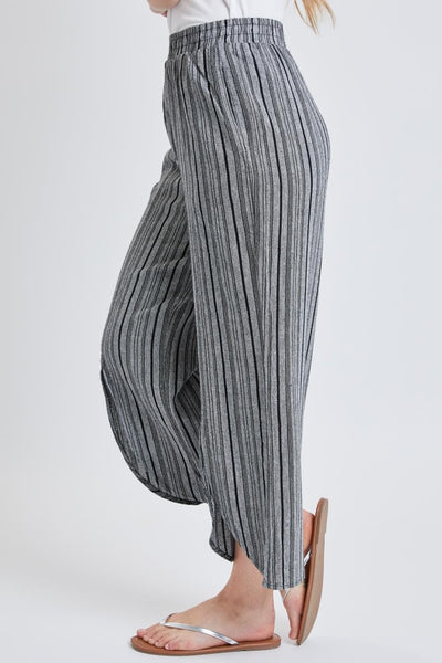 Women Linen Tulip Slit Hem Wide Leg Cropped Pant Wf1199Ln
