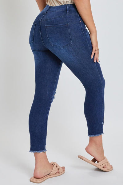 Petite Women Skinny High Rise Ankle Jean With Slanted Double Frayed Hem Made With Recycled Fibers Pp86051N
