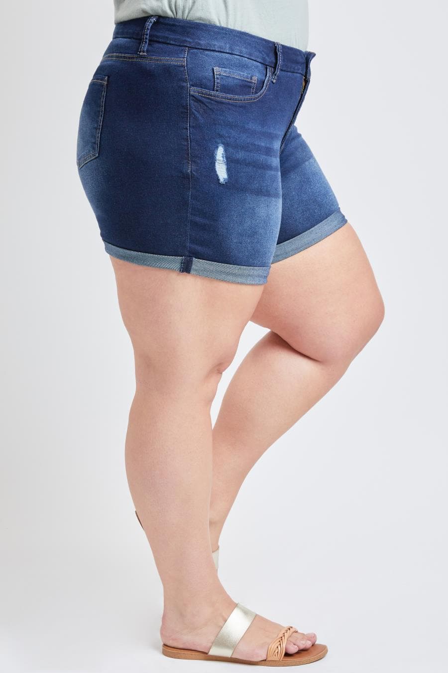 Women Plus Size 1 Button High Rise Cuffed Shorts Xs253141