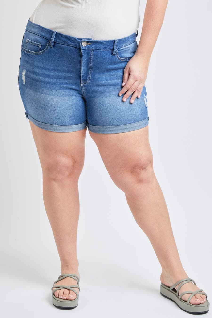 Women Plus Size 1 Button High Rise Cuffed Shorts Xs253141