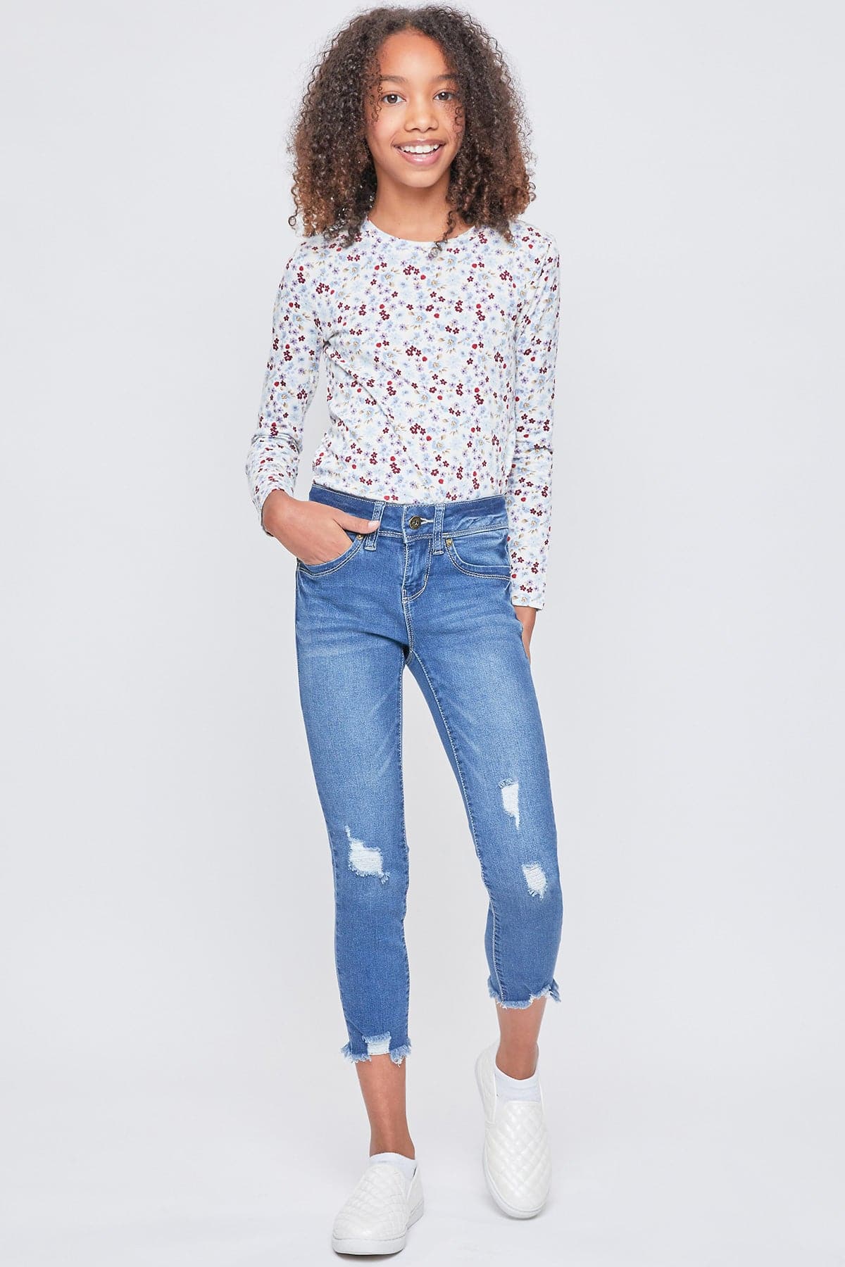 Girls WannaBettaFit Ankle Jeans With Dogbite Hem