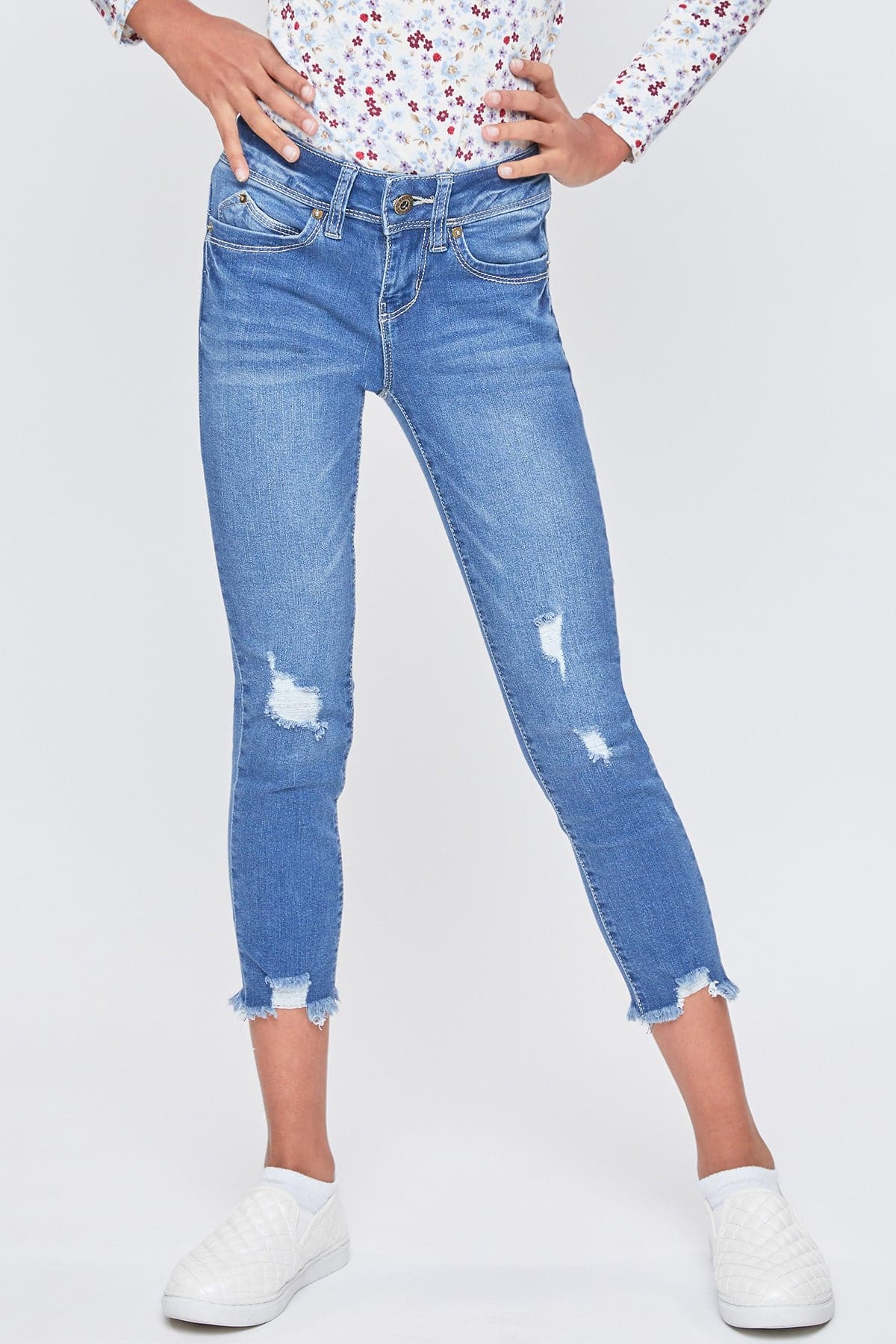 Girls WannaBettaFit Ankle Jeans With Dogbite Hem