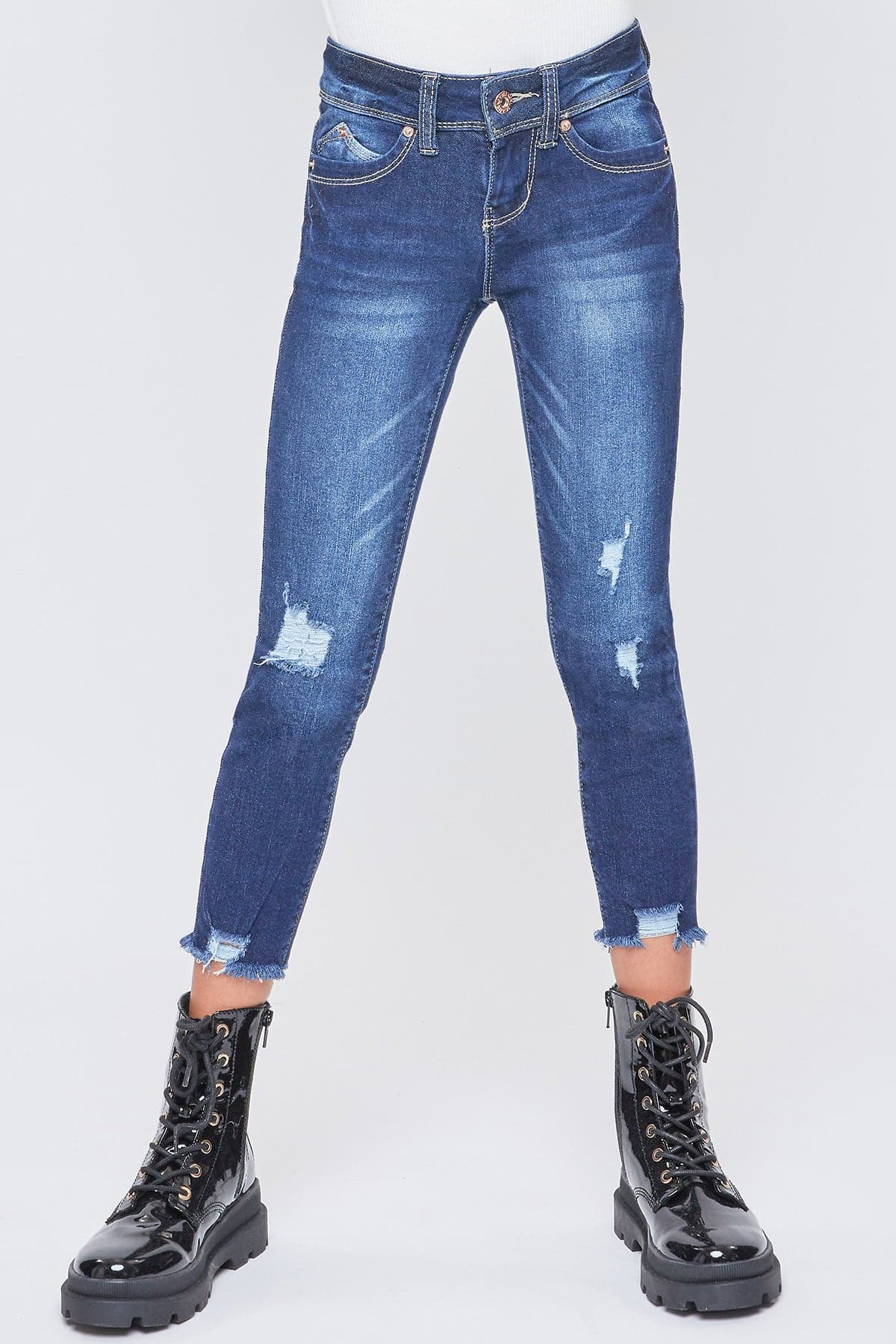 Girls WannaBettaFit Ankle Jeans With Dogbite Hem