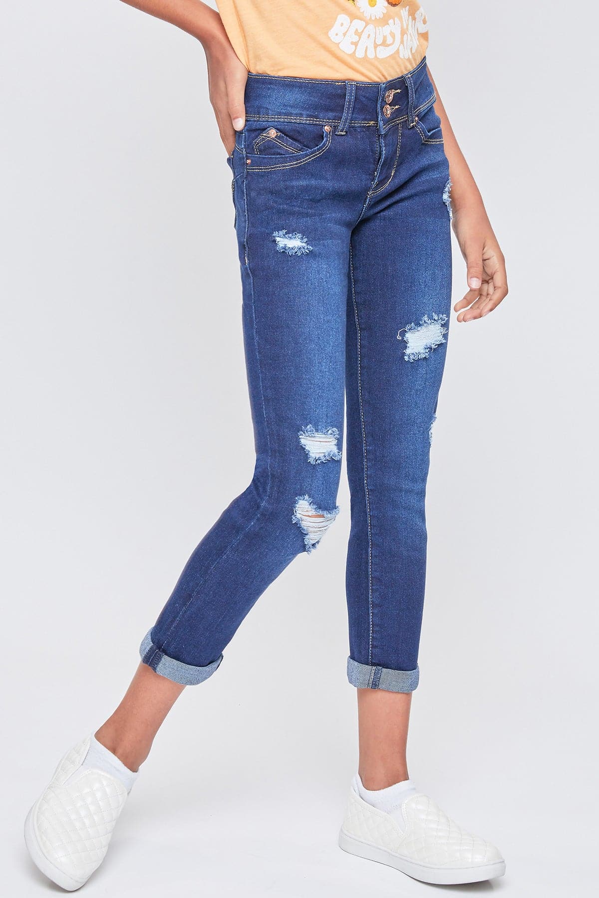 Girls Sustainable WannaBettaFit 2-Button Double Cuffed Skinny Jeans