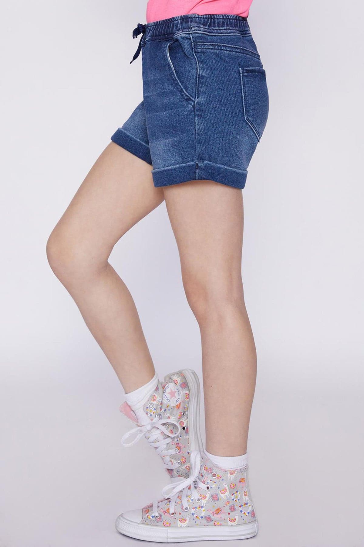 Girls Basic Knit Jogger Shorts With Faux Drawstring Gs66364