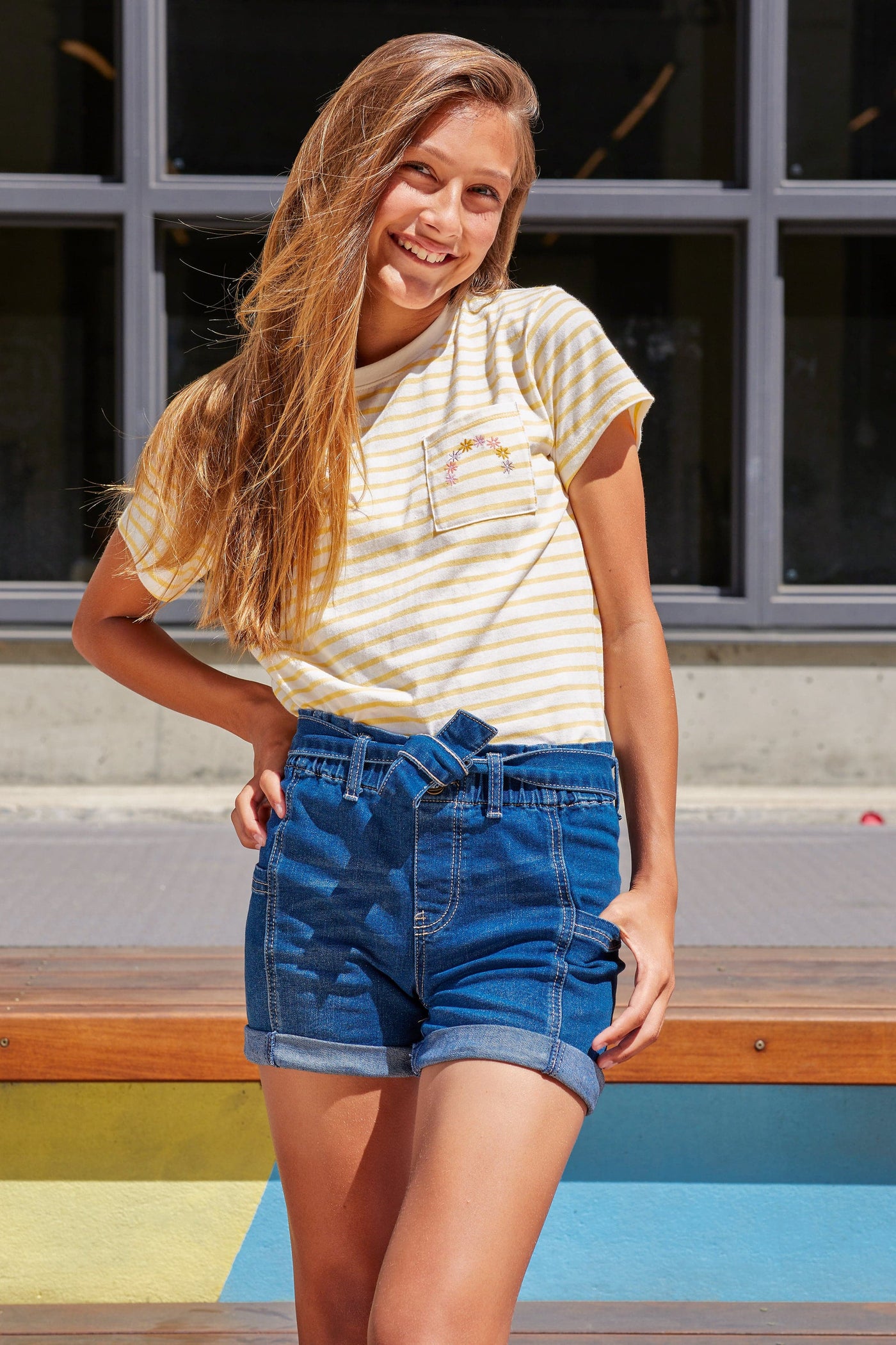 Girls Paper Bag Cuffed Shorts with Self Belt from YMI