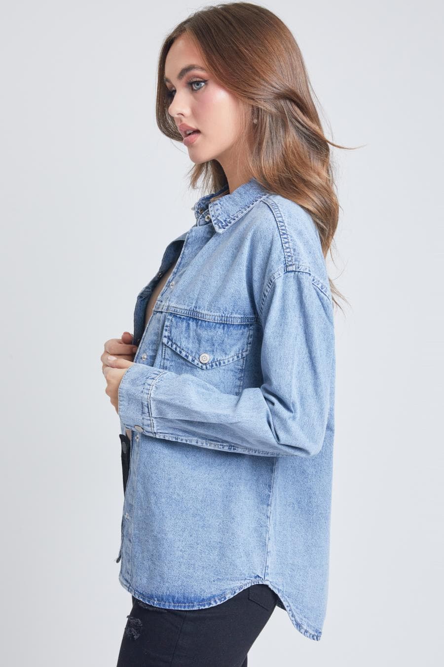 Junior Long Sleeve Denim Oversized Shacket J1090Dsh