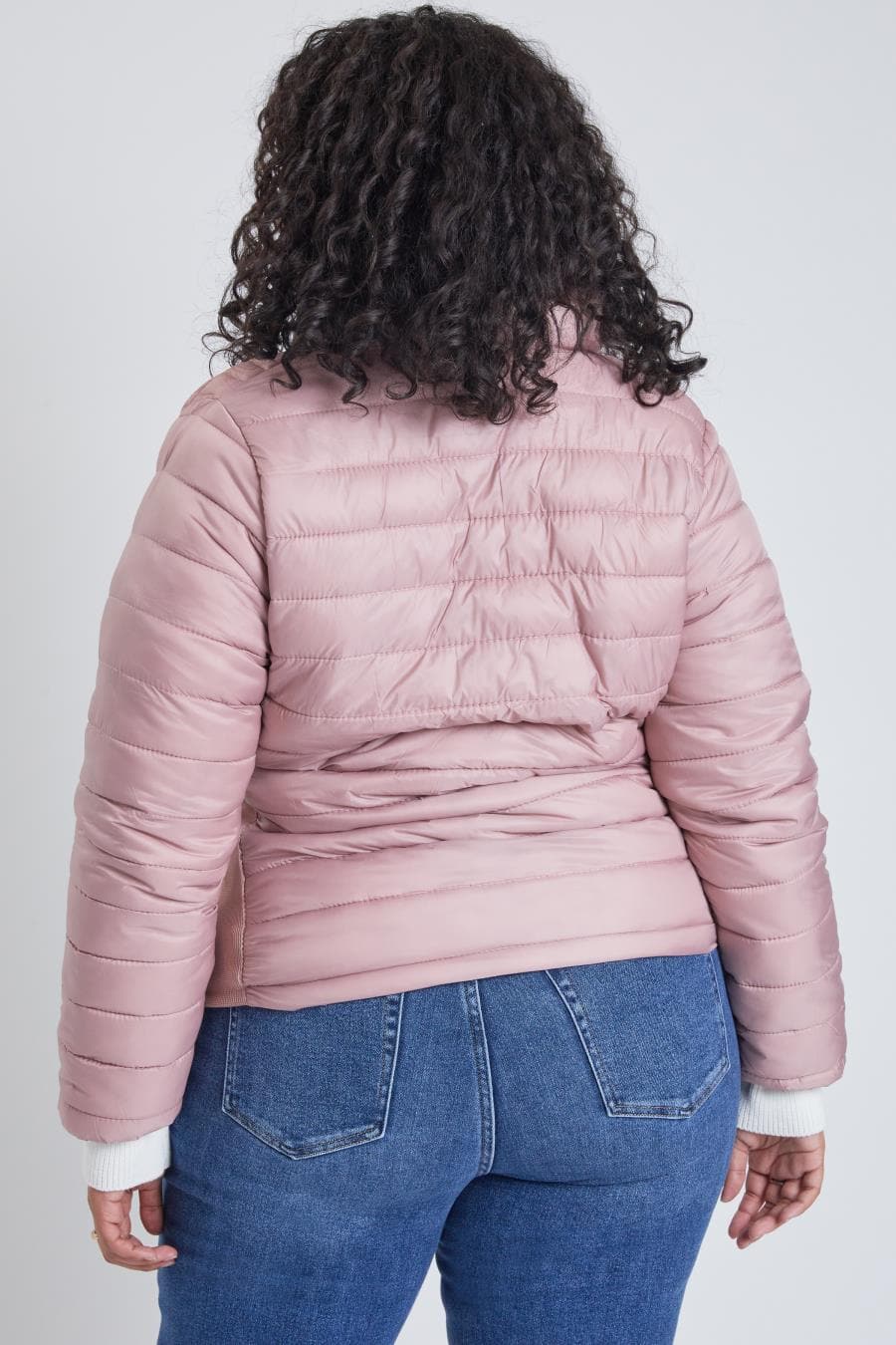 Junior Plus Fitted Puffer Jacket With Taffeta Sleeves Jp1672