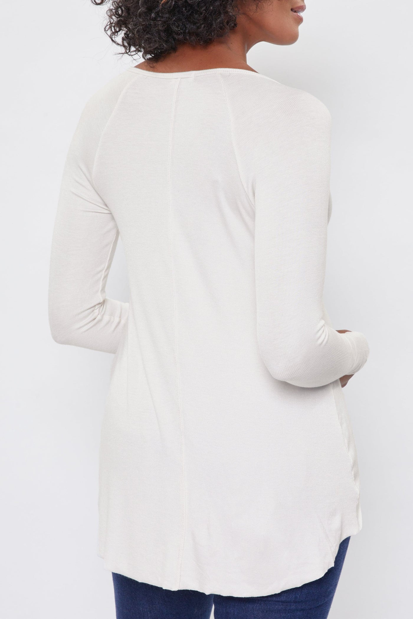 Women's Long Sleeve Ribbed Tee With Notched Collar Deal