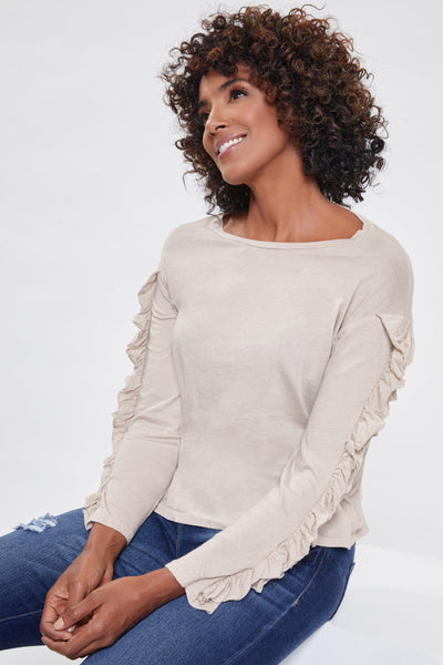 Women's Long Sleeve Top With Ruffled Sleeves Deal-Sale