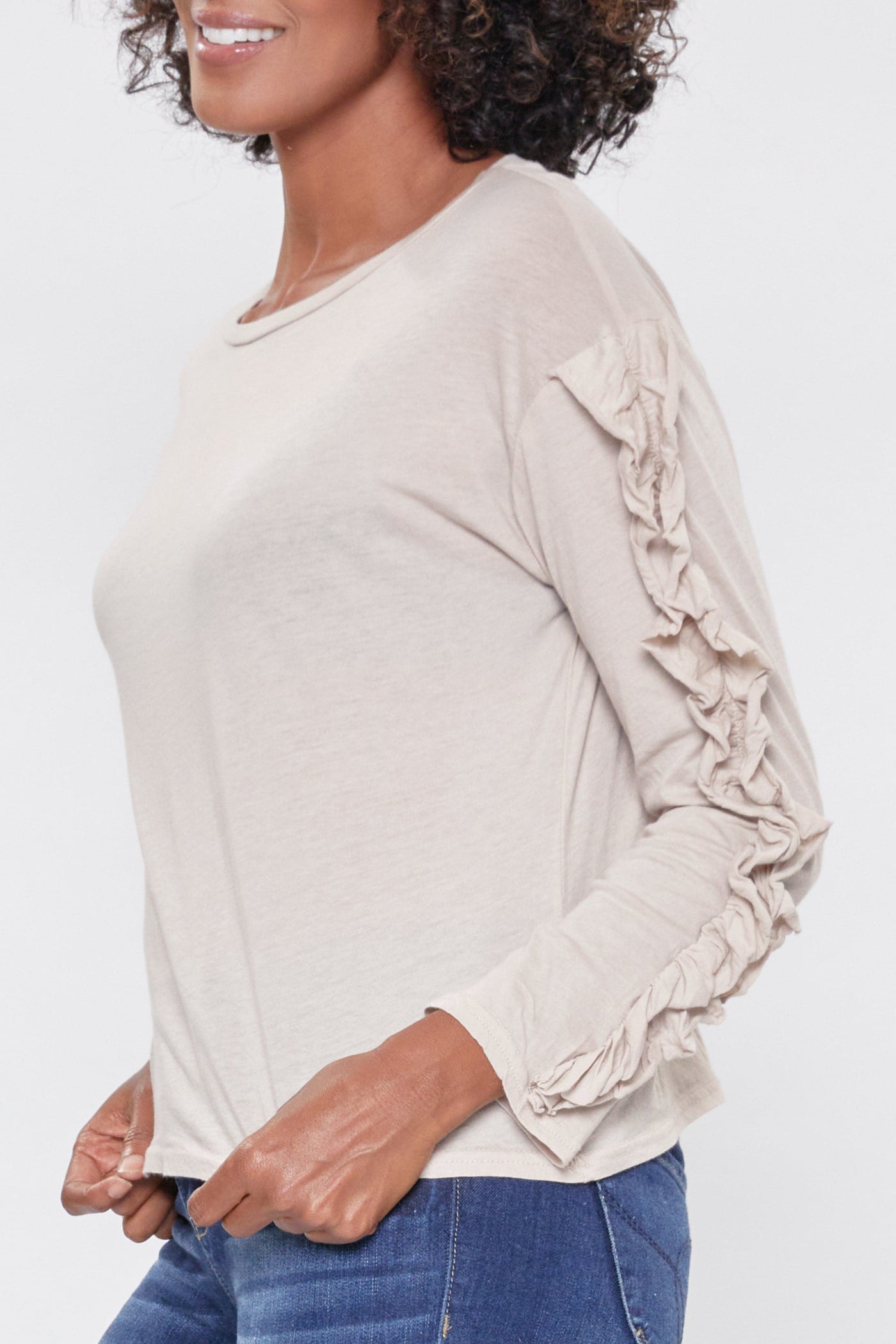Women's Long Sleeve Top With Ruffled Sleeves Deal-Sale