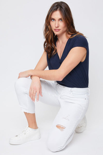 Women's Petite Skinny High Rise Ankle Jean With Slanted Double Frayed Hem Sustainable