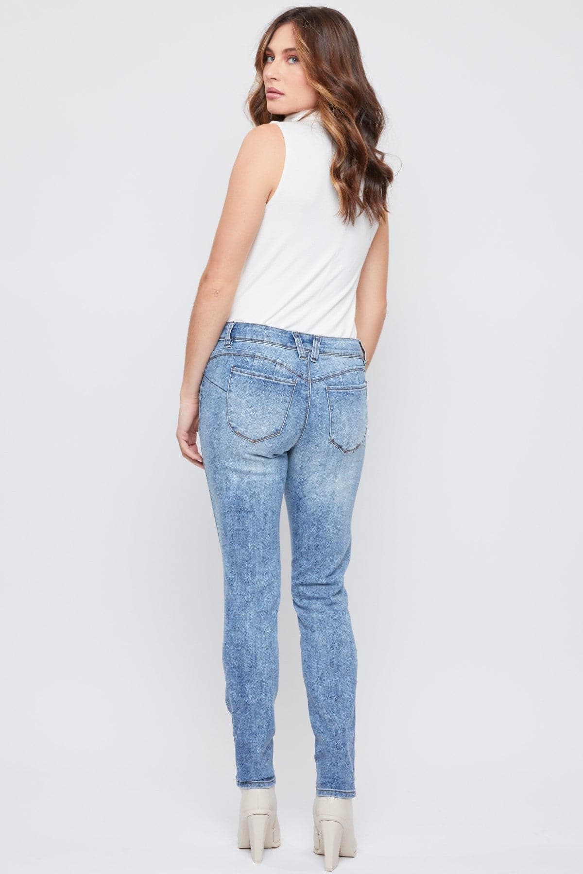 Women's Petite WannaBettaButt Mid Rise Skinny Jeans-Sale