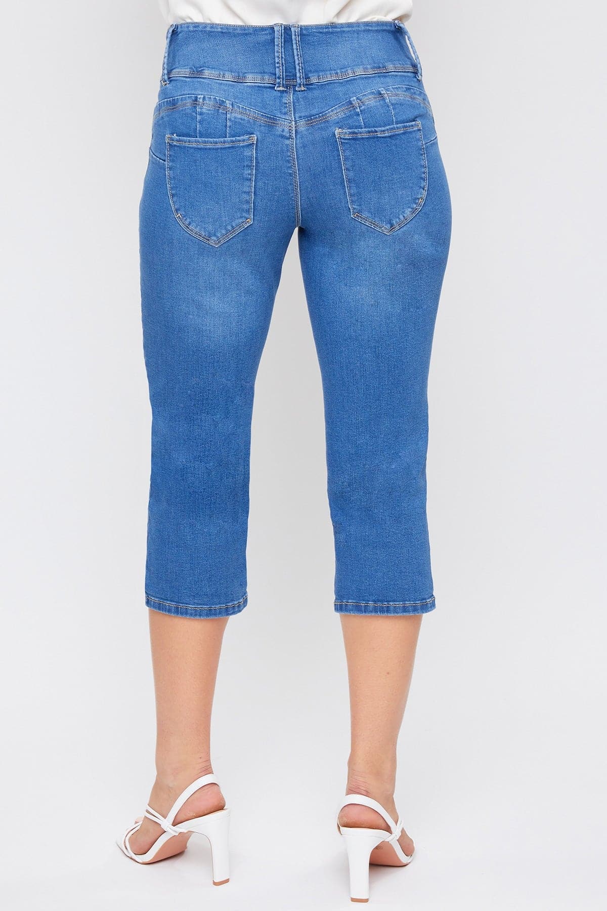 Buy Women Blue Solid Straight Fit Capris Online - 253469