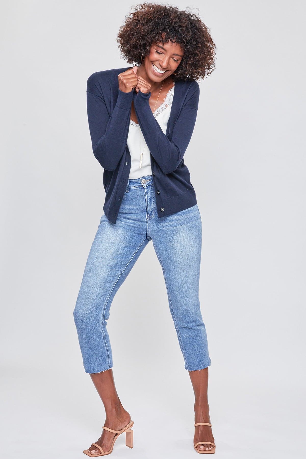 Women's Vintage High Rise Slim Straight Raw Hem Cropped Flood Jeans